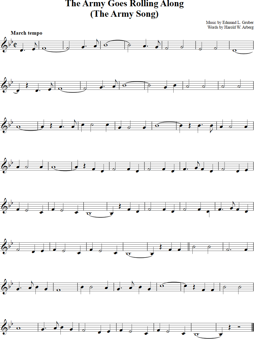 The Army Goes Rolling Along Violin Sheet Music