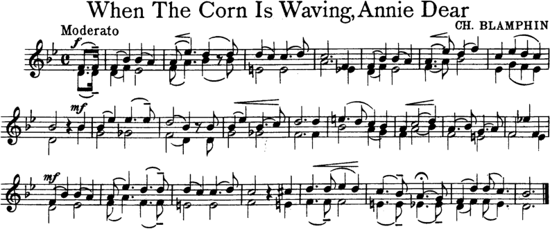 When the Corn Is Waving Annie Dear Violin Sheet Music